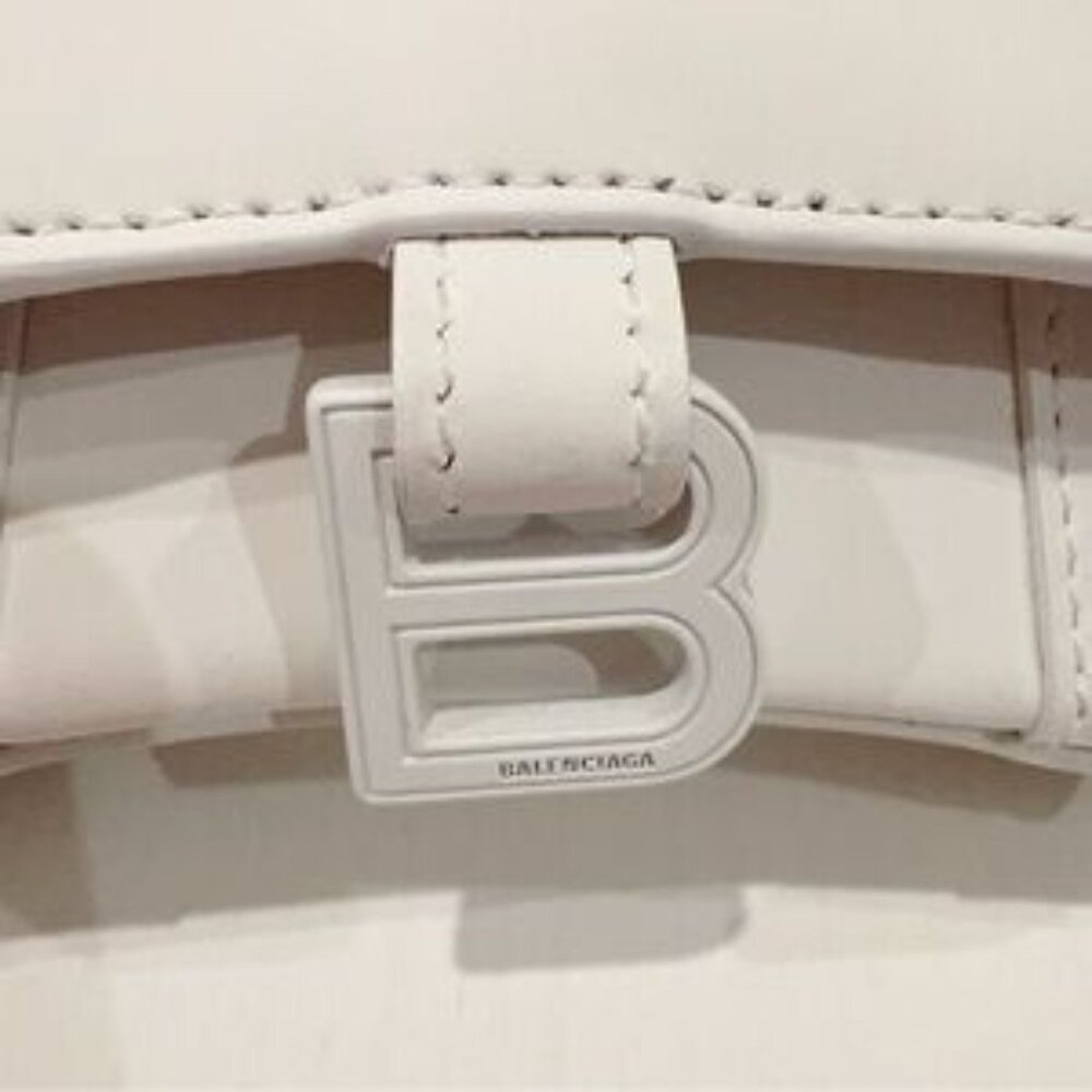 NWT Balenciaga Mini Hourglass All White Leather Top Handle Bag / Crossbody - Picture 2 of 8